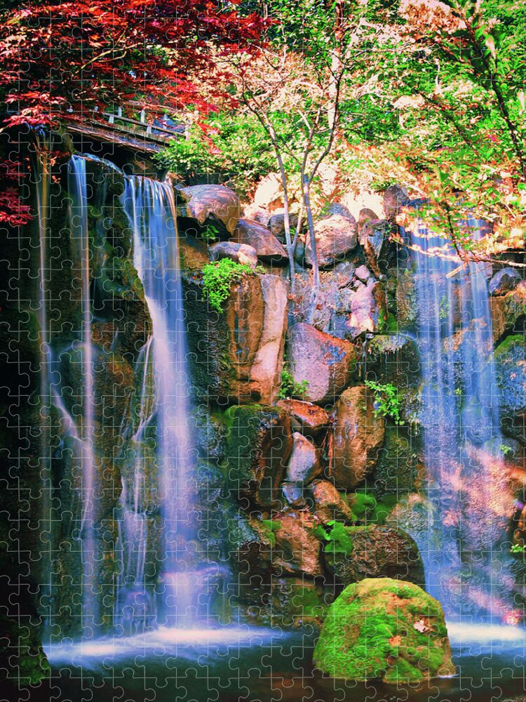 Water Jigsaw Puzzle featuring the photograph Japanese Garden Waterfall by Lawrence Knutsson