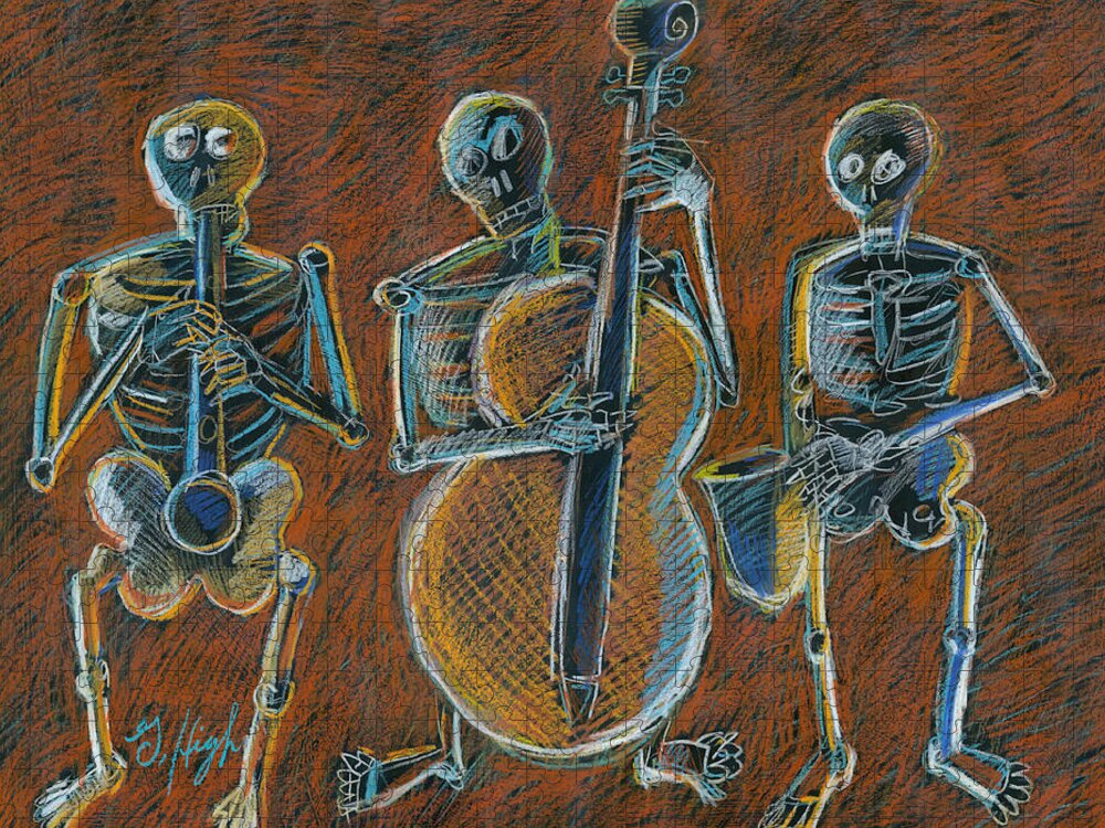 Jazz Trio Jigsaw Puzzle featuring the drawing Jazz Time with the Bonz Band by Gerry High