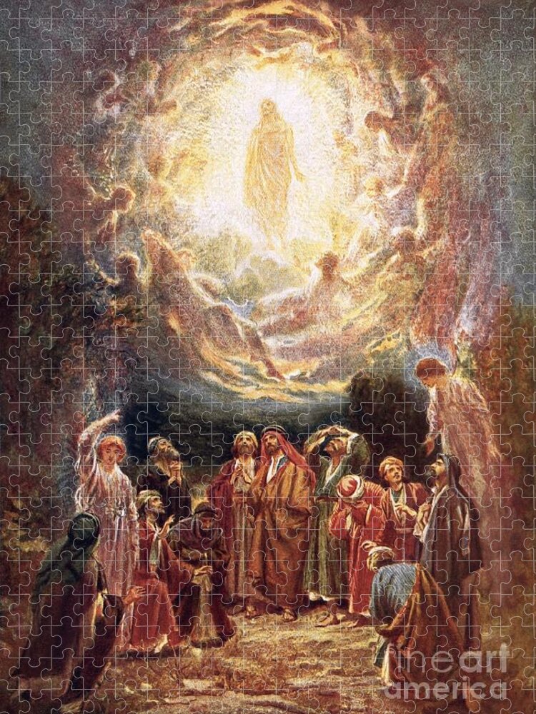Jesus Ascending Into Heaven By William Brassey Hole Jigsaw Puzzle featuring the painting Jesus ascending into heaven by William Brassey Hole