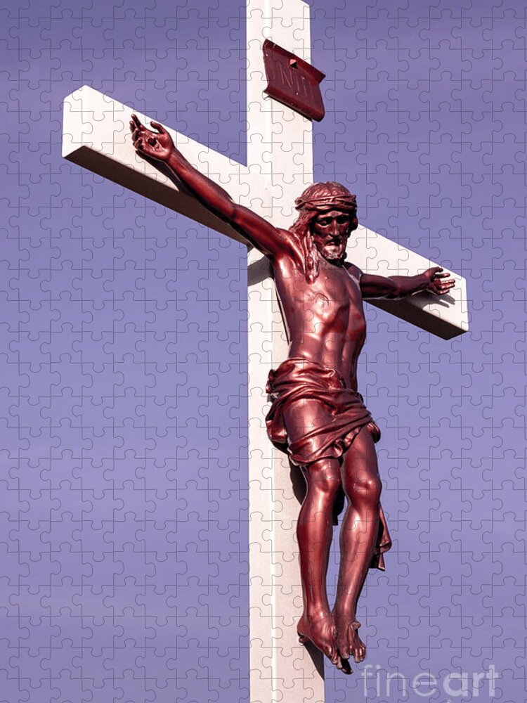 Jesus Jigsaw Puzzle featuring the photograph Jesus Crucifix Against The Sky 2 by Gary Whitton
