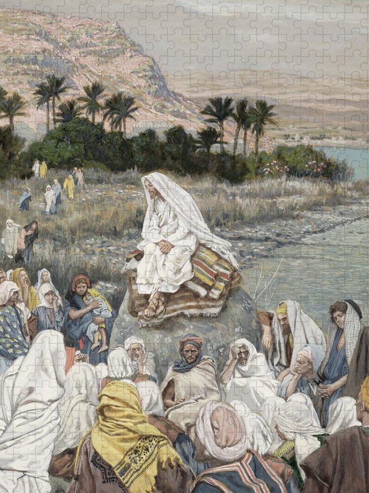 Sermon Jigsaw Puzzle featuring the painting Jesus Preaching by the Seashore by Tissot