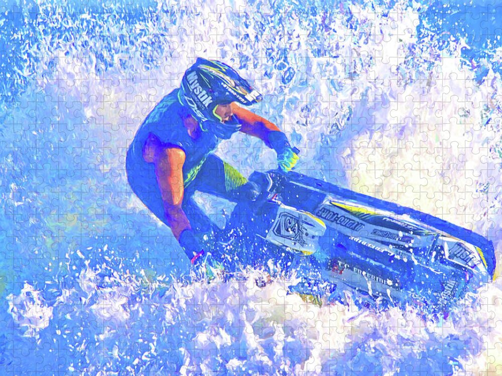Alicegipsonphotographs Jigsaw Puzzle featuring the photograph JetSki Sprays by Alice Gipson