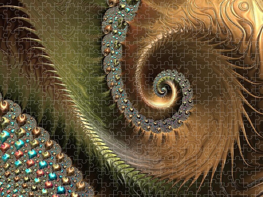 Jewel And Spiral Abstract Jigsaw Puzzle featuring the digital art Jewel and Spiral Abstract by Marianna Mills