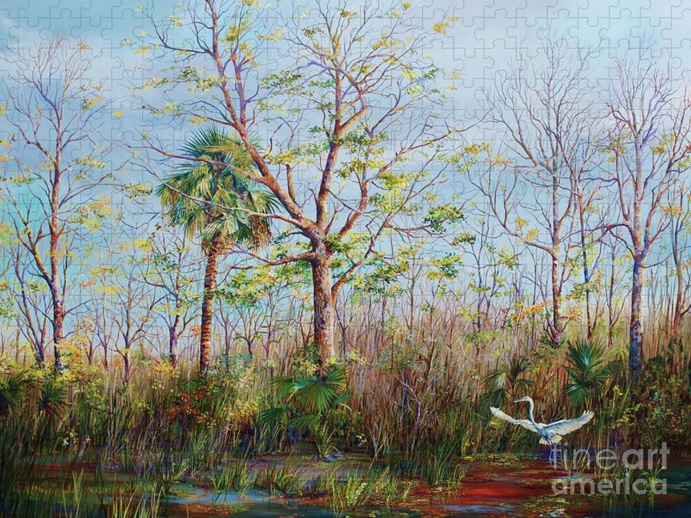 Tosohatchee Wildlife Management Area Jigsaw Puzzle featuring the painting Jim Creek Lift Off by AnnaJo Vahle