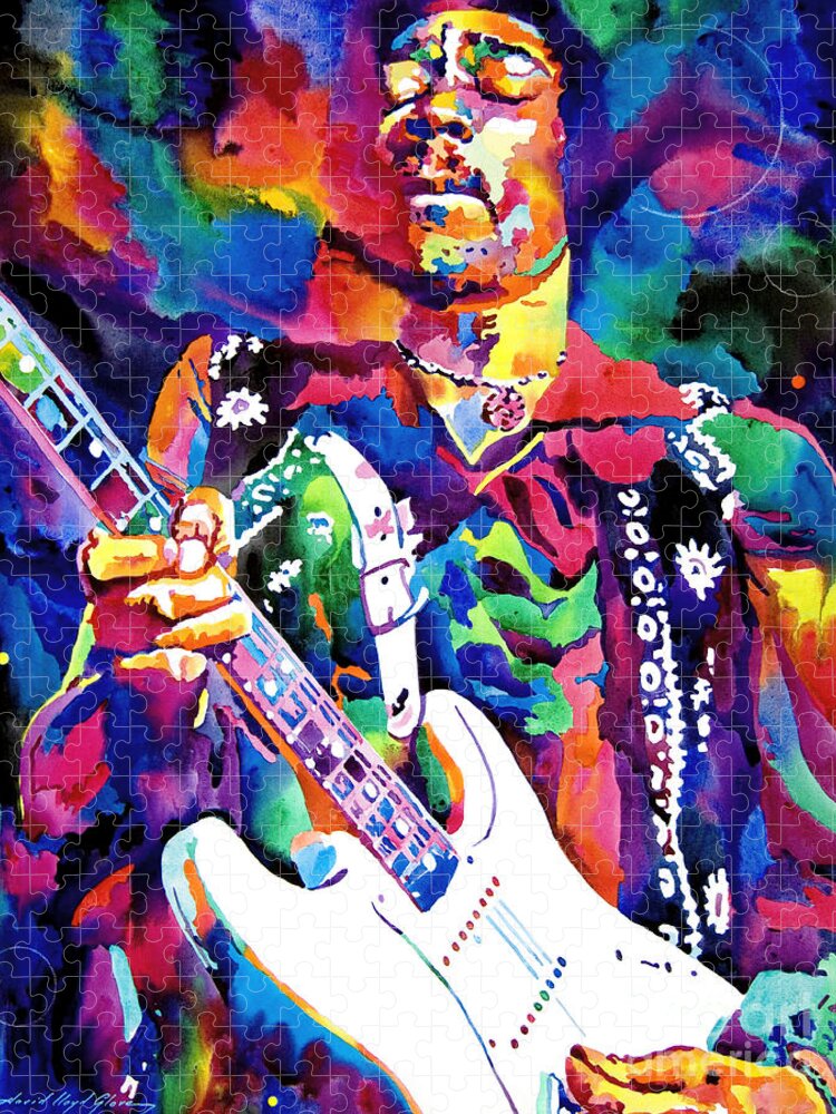 Jimi Hendrix Puzzle featuring the painting Jimi Hendrix Purple by David Lloyd Glover