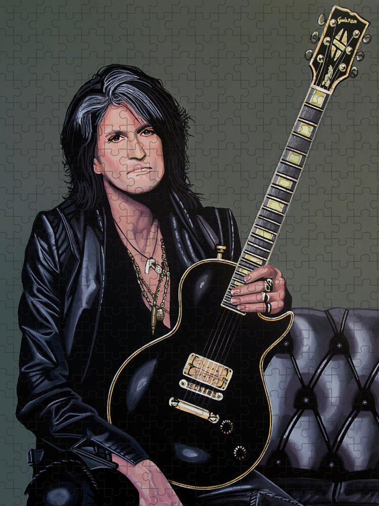 Joe Perry Jigsaw Puzzle featuring the painting Joe Perry Of Aerosmith Painting by Paul Meijering