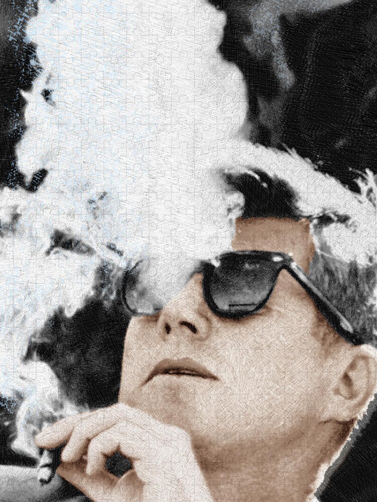 President Jigsaw Puzzle featuring the painting John F Kennedy Cigar and Sunglasses 2 Large by Tony Rubino