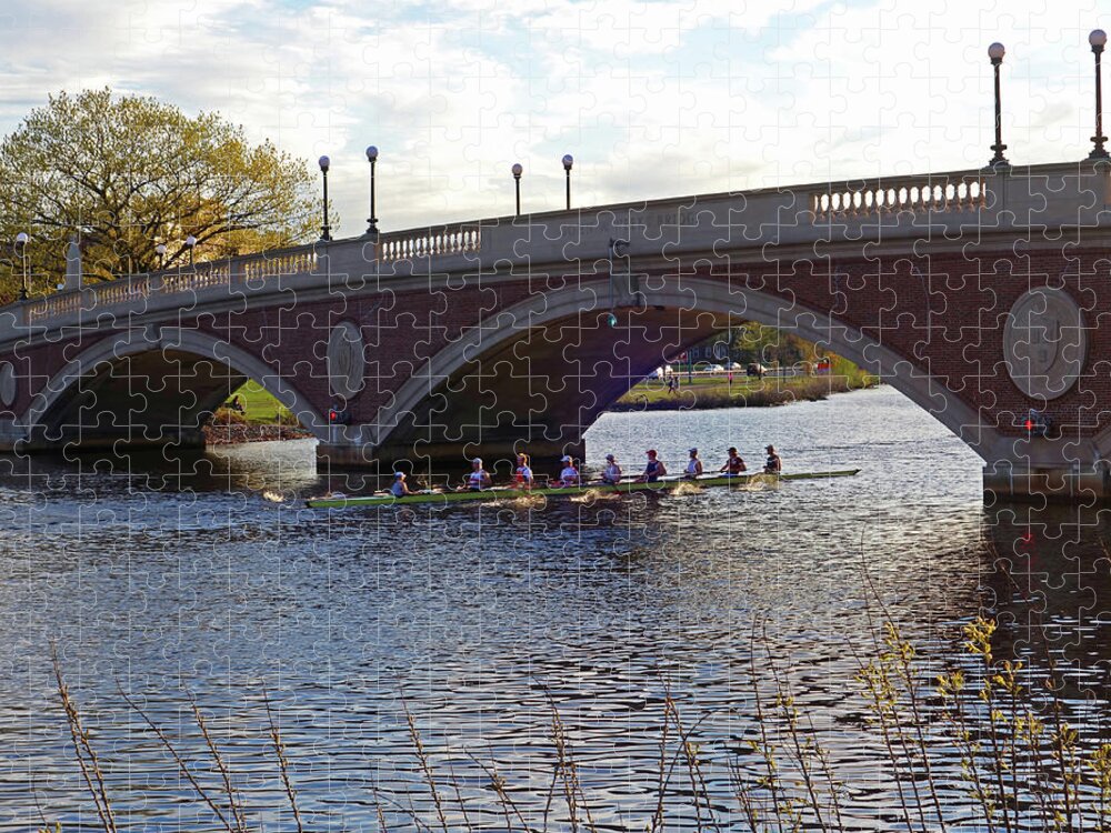 John Jigsaw Puzzle featuring the photograph John Weeks Bridge Harvard Square Chales River Sunset Rowers by Toby McGuire