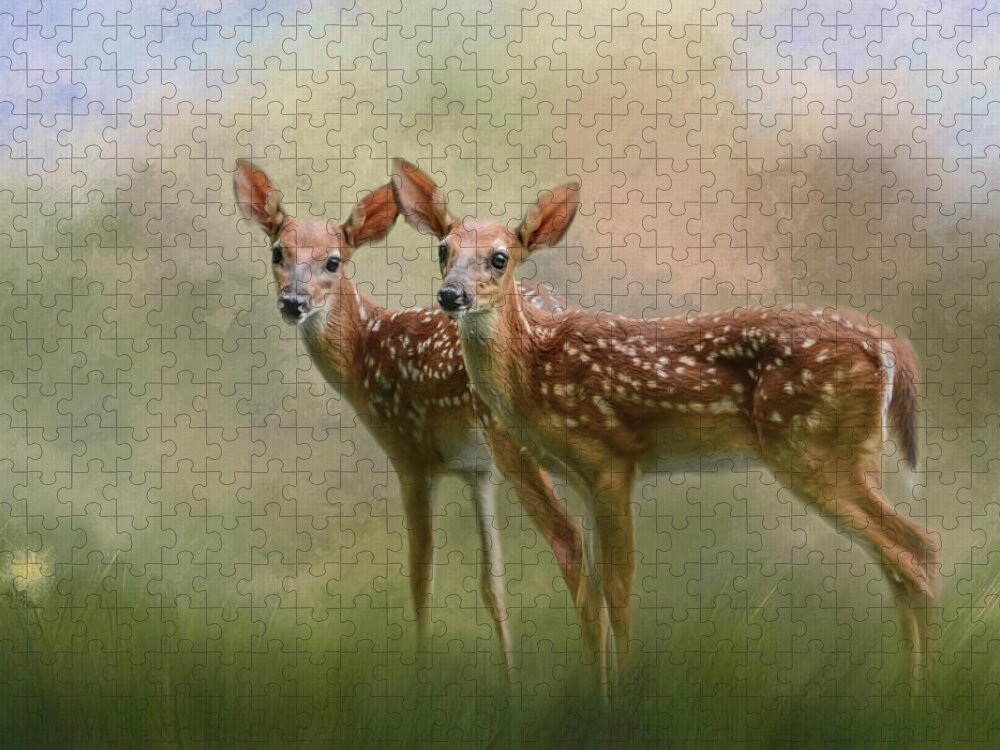 Jai Johnson Jigsaw Puzzle featuring the photograph Joy Times Two Deer Art by Jai Johnson