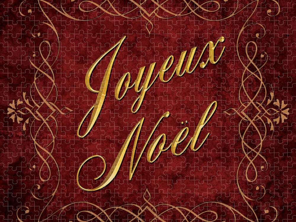 Joyeux Noel Jigsaw Puzzle featuring the digital art Joyeux Noel In Red And Gold by Caitlyn Grasso