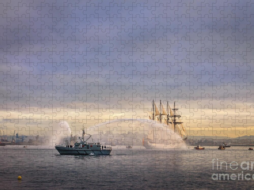 Elcano Jigsaw Puzzle featuring the photograph Juan Sebastian Elcano arriving to The Port Of Ferrol by Pablo Avanzini