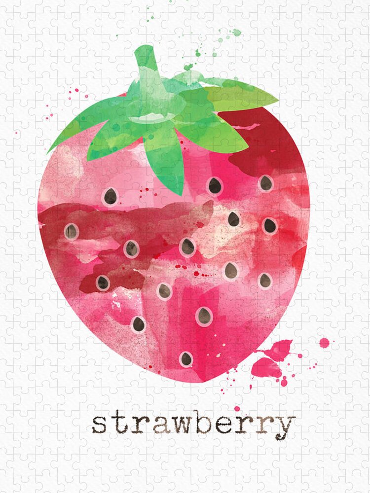 Strawberry Puzzle featuring the painting Juicy Strawberry by Linda Woods