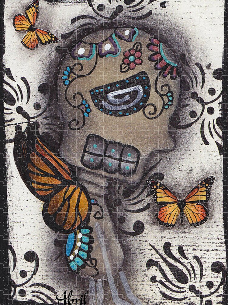 Day Of The Dead Jigsaw Puzzle featuring the painting Just a Butterfly by Abril Andrade