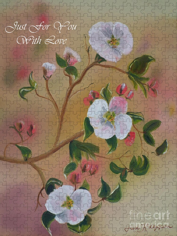 Greeting Cards Jigsaw Puzzle featuring the painting Just for You- Greeting Card -Three Blooms by Jan Dappen