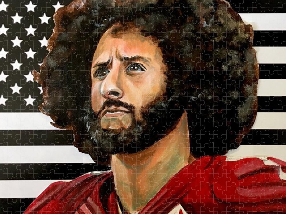 Colin Kaepernick Jigsaw Puzzle featuring the painting Kaeptain America by Joel Tesch