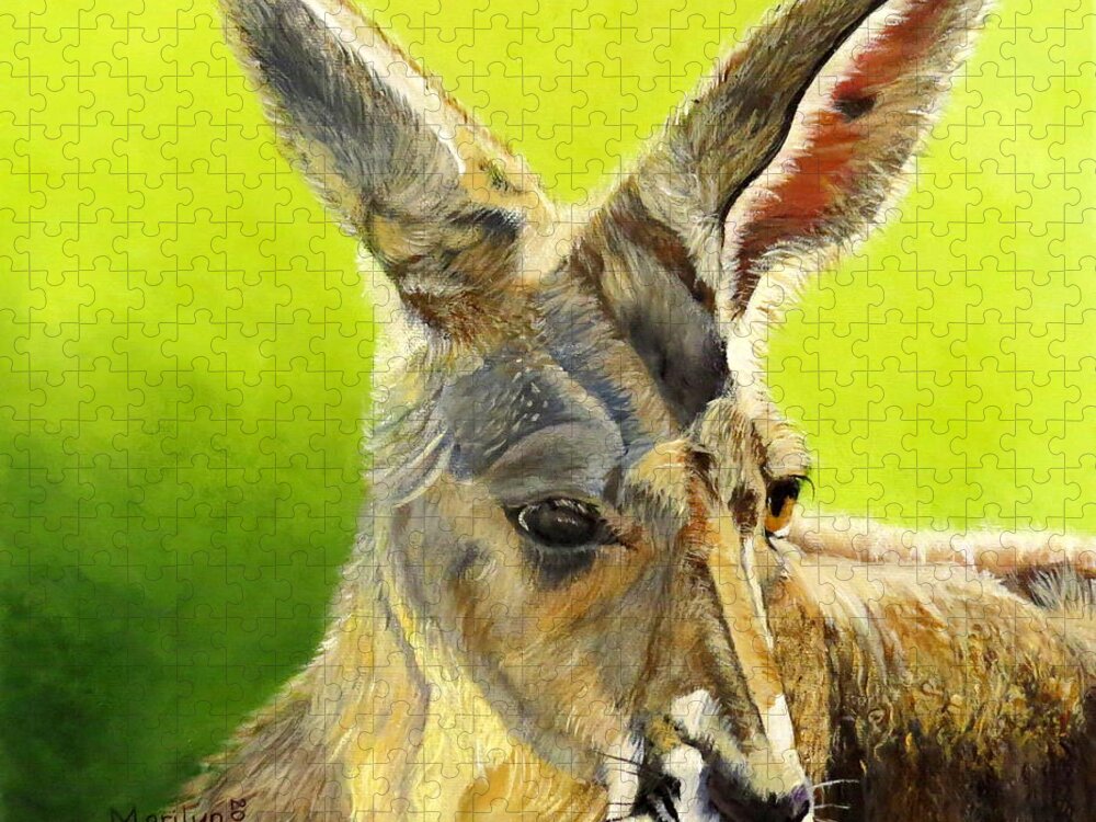 Macropus Jigsaw Puzzle featuring the painting Kangeroo by Marilyn McNish