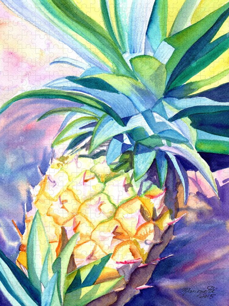 Pineapple Art Jigsaw Puzzle featuring the painting Kauai Pineapple 3 by Marionette Taboniar