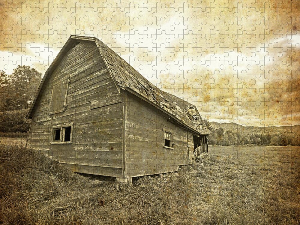 Keene Jigsaw Puzzle featuring the photograph Keene Valley Delapitated Barn Vintage Style by Toby McGuire