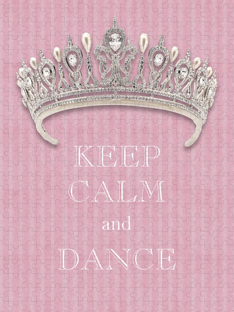 Keep Calm And Dance Jigsaw Puzzle featuring the photograph Keep Calm and Dance Diamond Tiara Pink Flannel by Kathy Anselmo