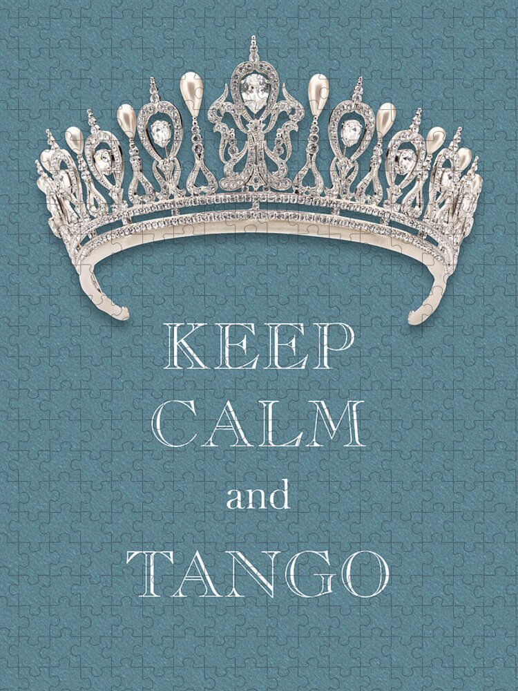 Keep Calm And Tango Jigsaw Puzzle featuring the photograph Keep Calm and Tango Diamond Tiara Turquoise Texture by Kathy Anselmo
