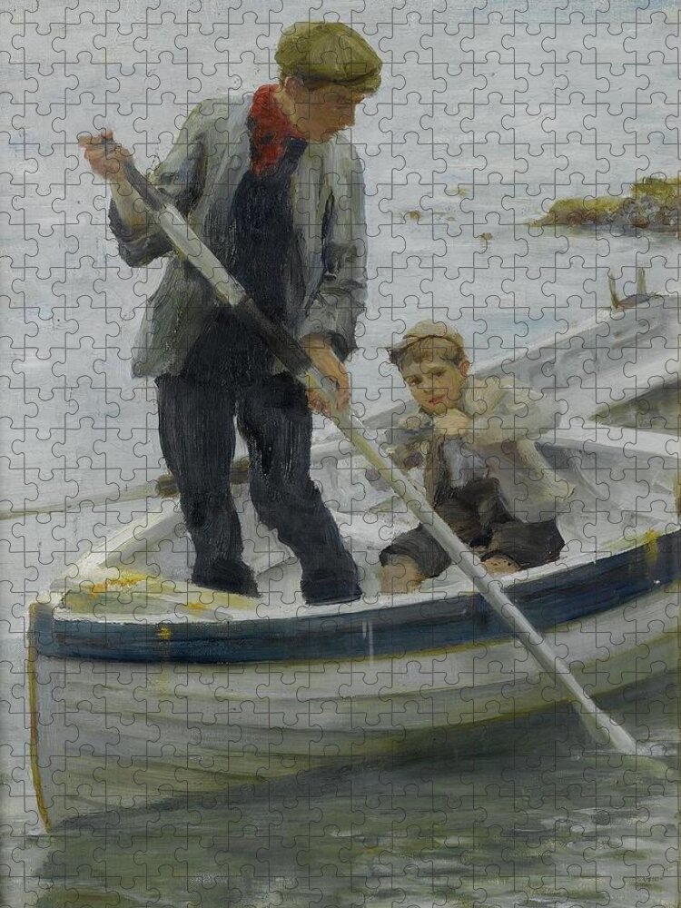 Keeping Her Off Jigsaw Puzzle featuring the painting Keeping Her Off by Henry Scott Tuke