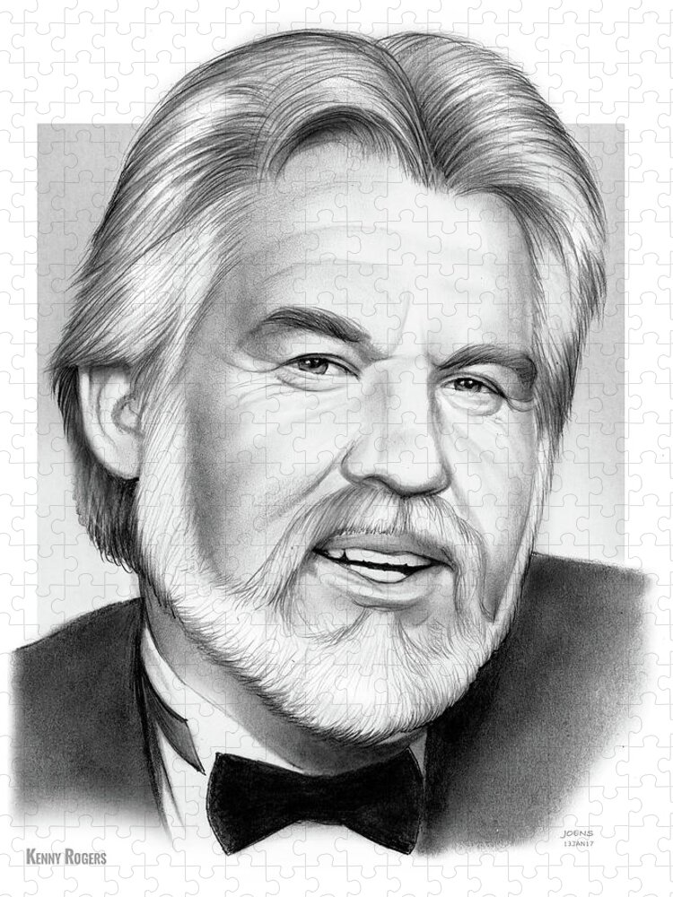 Pencil Drawing Jigsaw Puzzle featuring the drawing Kenny Rogers by Greg Joens