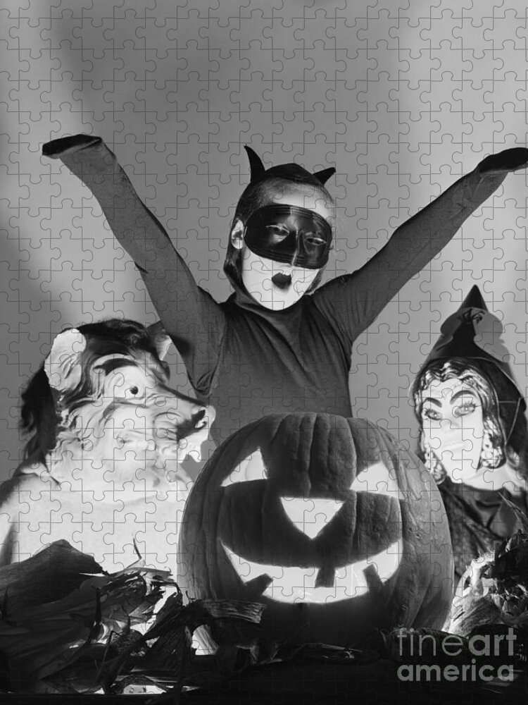 1950s Jigsaw Puzzle featuring the photograph Kids On Halloween, C.1950s by D. Corson/ClassicStock