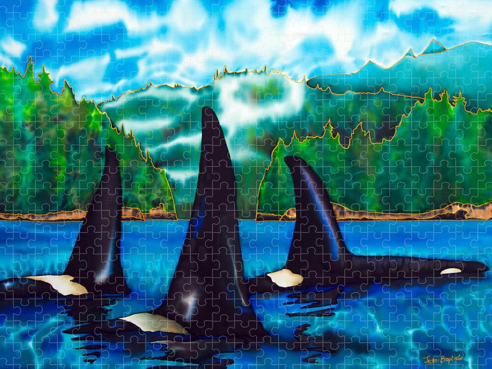  Orca Jigsaw Puzzle featuring the painting Killer Whales by Daniel Jean-Baptiste
