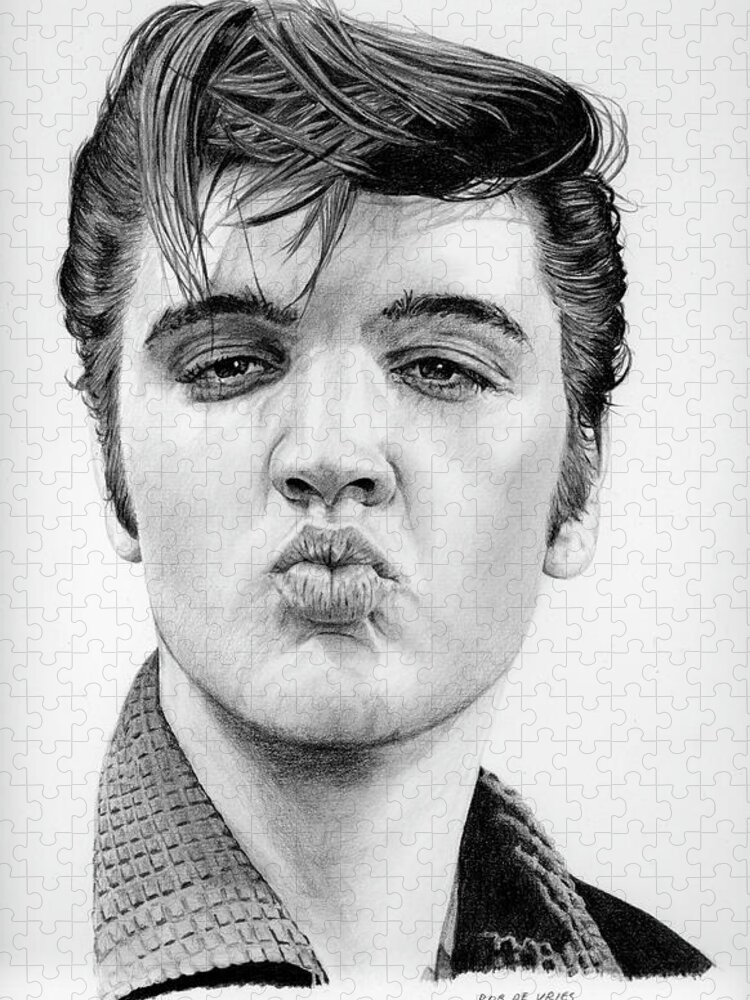 Elvis Jigsaw Puzzle featuring the drawing Kiss me Quick by Rob De Vries