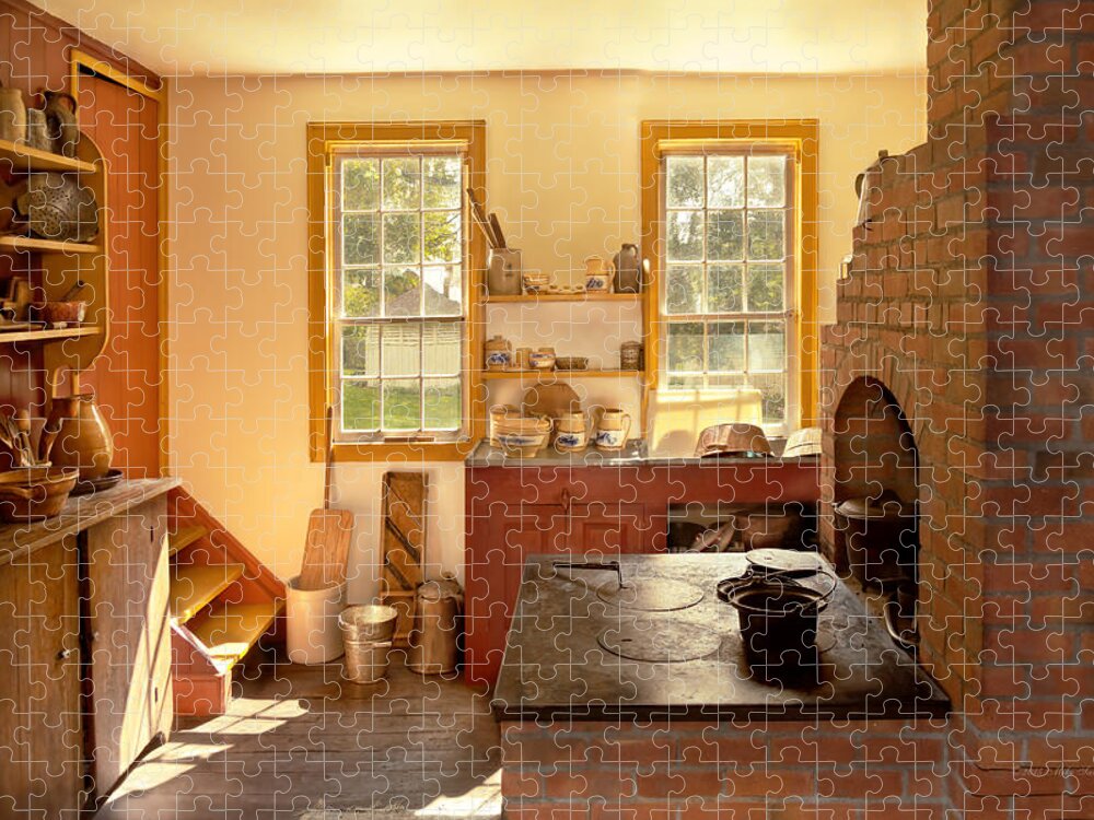 Primitive Jigsaw Puzzle featuring the photograph Kitchen - An 1840's Kitchen by Mike Savad