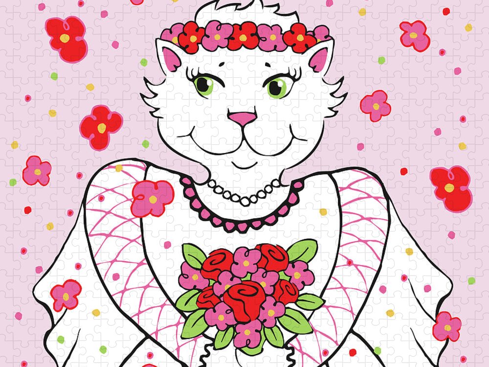 Cat Jigsaw Puzzle featuring the digital art Kitty Bride by Shari Warren