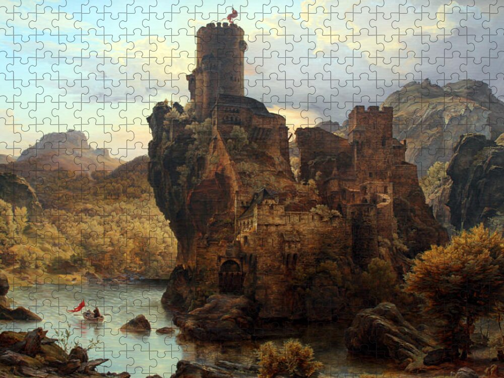 Karl Friedrich Lessing Jigsaw Puzzle featuring the painting Knights Castle by Karl Friedrich Lessing