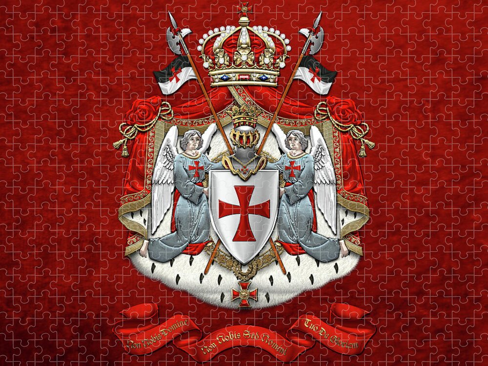 'ancient Brotherhoods' Collection By Serge Averbukh Jigsaw Puzzle featuring the digital art Knights Templar - Coat of Arms over Red Velvet by Serge Averbukh