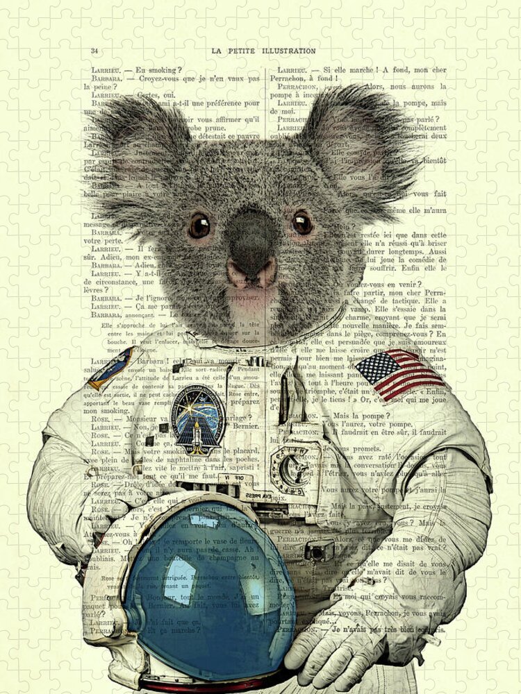 Astronaut Jigsaw Puzzle featuring the digital art Koala in space illustration by Madame Memento