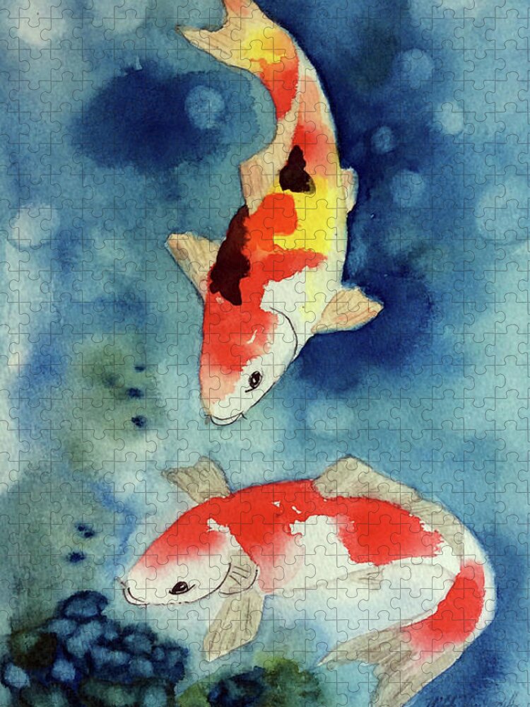 Koi Fish Jigsaw Puzzle featuring the painting Koi Fish 3 by Hilda Vandergriff