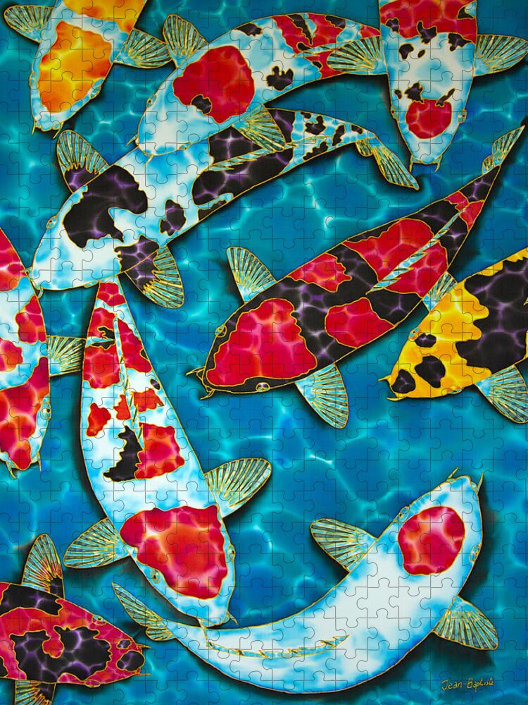 Koi Fish Jigsaw Puzzle featuring the painting Koi Fish by Daniel Jean-Baptiste