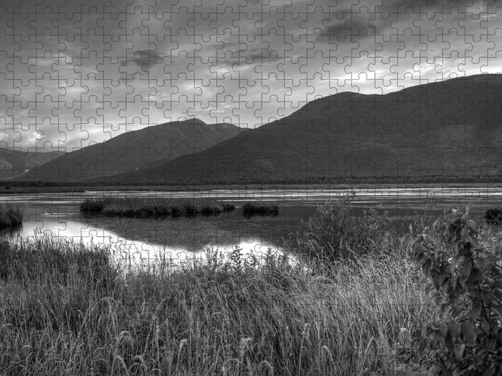 Kootenay Jigsaw Puzzle featuring the photograph Kootenay Marshes In Black And White by Lawrence Christopher