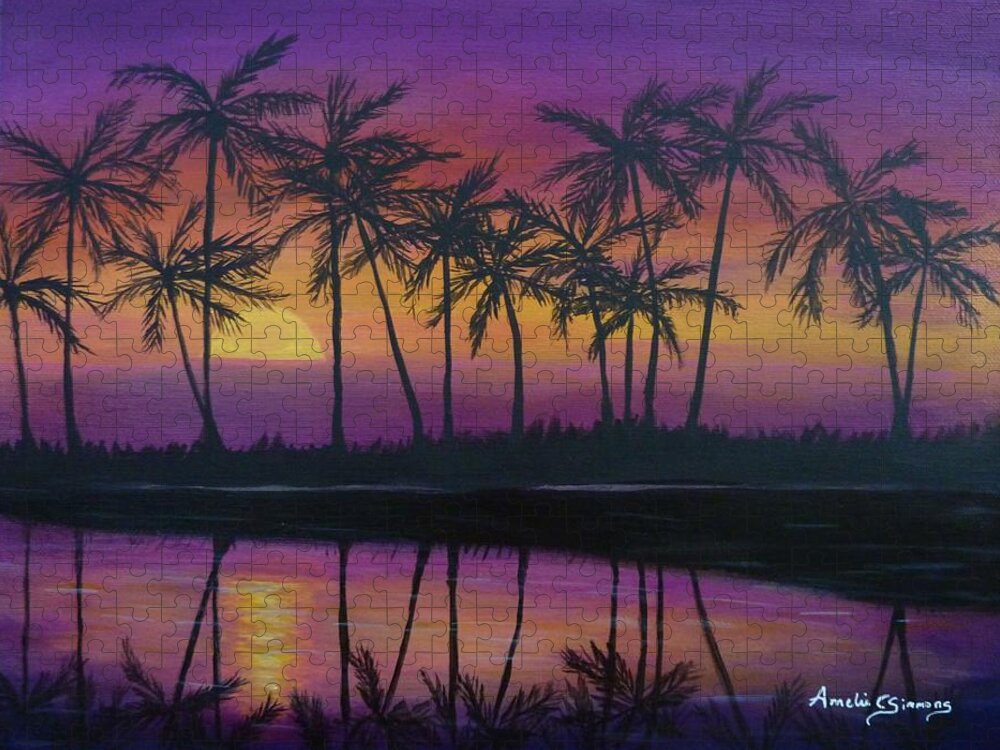 Sunset Jigsaw Puzzle featuring the painting Kristine's Sunset by Amelie Simmons