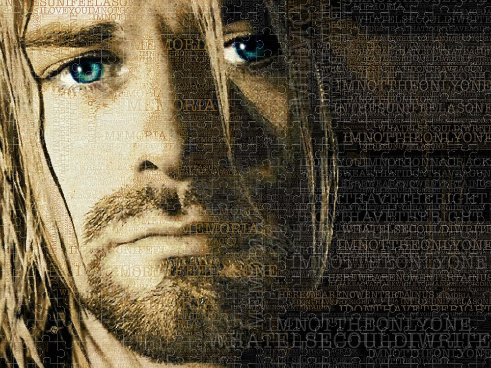 Kurt Cobain Jigsaw Puzzle featuring the painting Kurt Cobain Nirvana And Lyrics by Tony Rubino