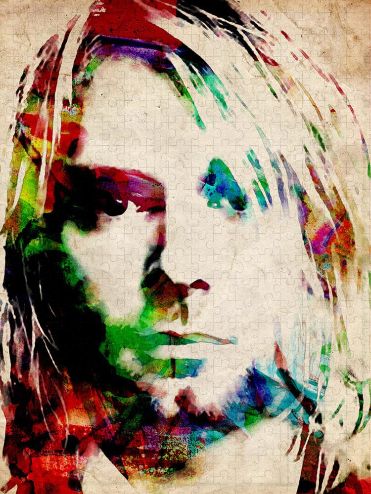 Kurt Cobain Puzzle featuring the painting Kurt Cobain Urban Watercolor by Michael Tompsett