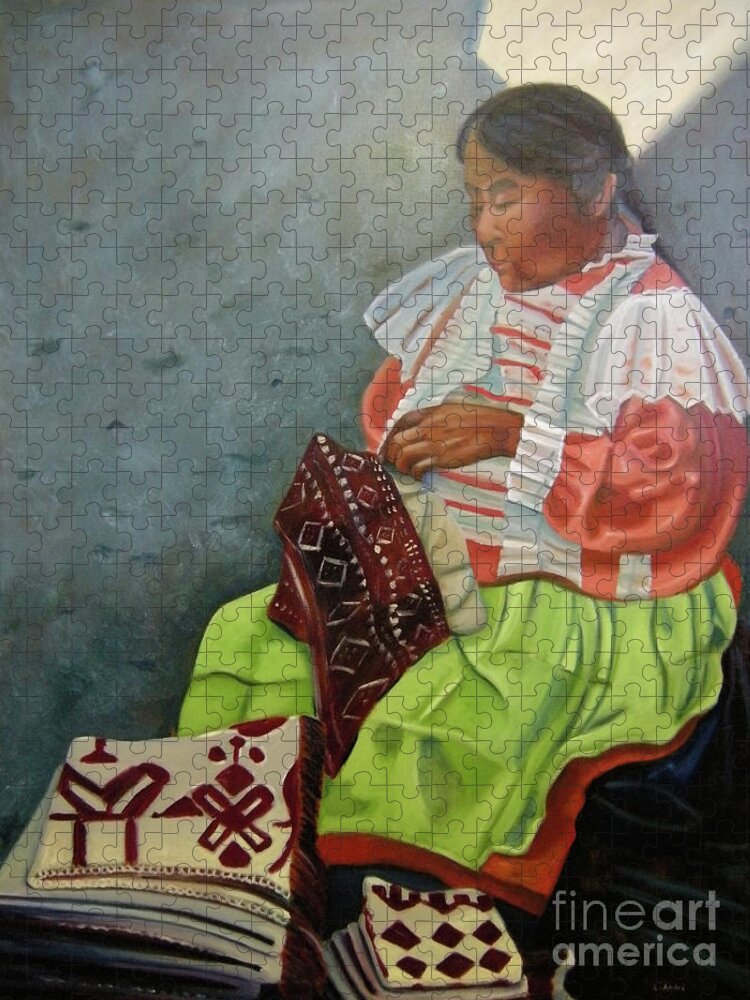 Peasant Jigsaw Puzzle featuring the painting La Costurera by Lilibeth Andre