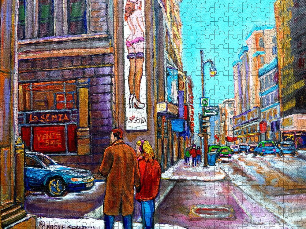 Montreal Jigsaw Puzzle featuring the painting La Senza Lingerie Rue Stanley Downtown Montreal Landmark Montreal Carole Spandau by Carole Spandau