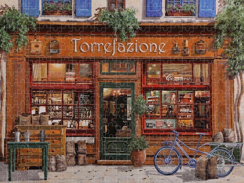 Front Store Jigsaw Puzzle featuring the painting La Fabbrica Del Caffe' by Guido Borelli