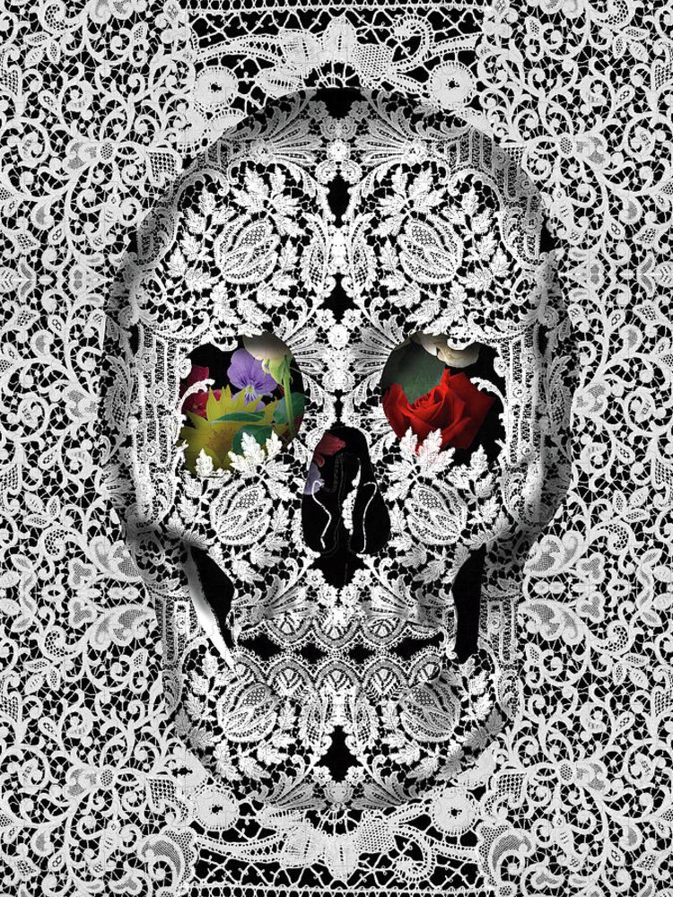 Skull Jigsaw Puzzle featuring the painting Lace Skull White by Bekim M
