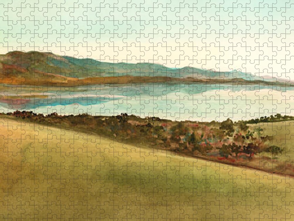 Sardinia Puzzle featuring the painting Lago Del Coghinas by Amy Kirkpatrick
