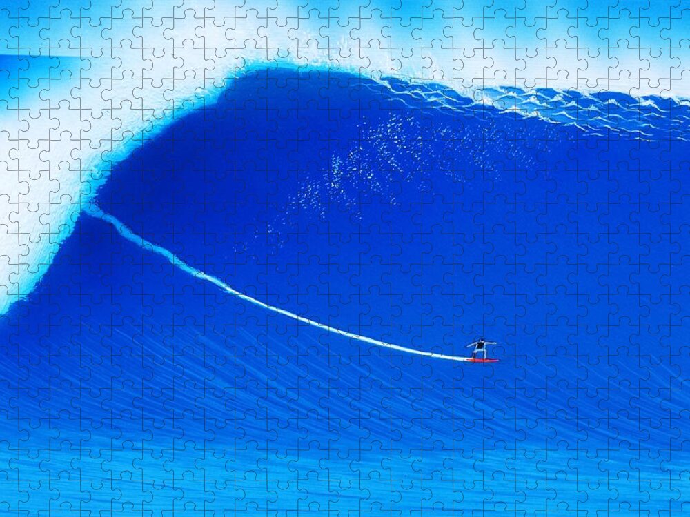 Surfing Jigsaw Puzzle featuring the painting Jaws Cliff Angle 1-10-2004 by John Kaelin