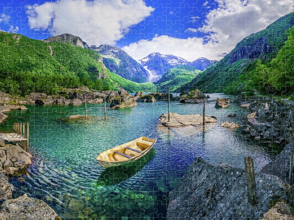 Bondhusbreen Jigsaw Puzzle featuring the photograph Lake Bondhusvatnet by Dmytro Korol