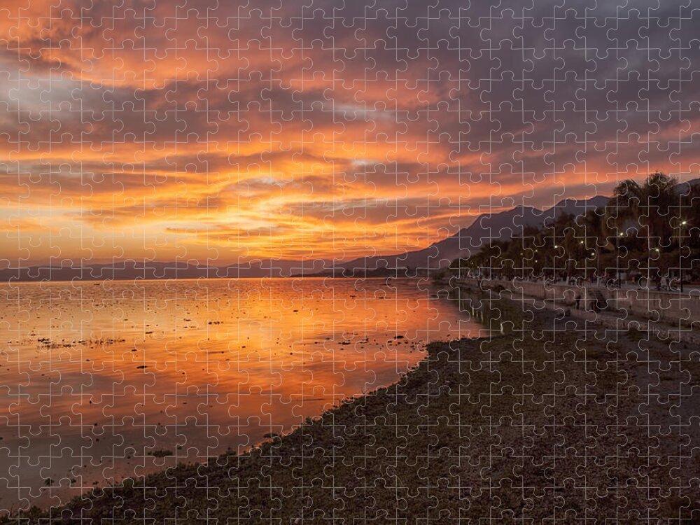 Sunset Jigsaw Puzzle featuring the photograph Lake Chapala Sunset by Eunice Gibb