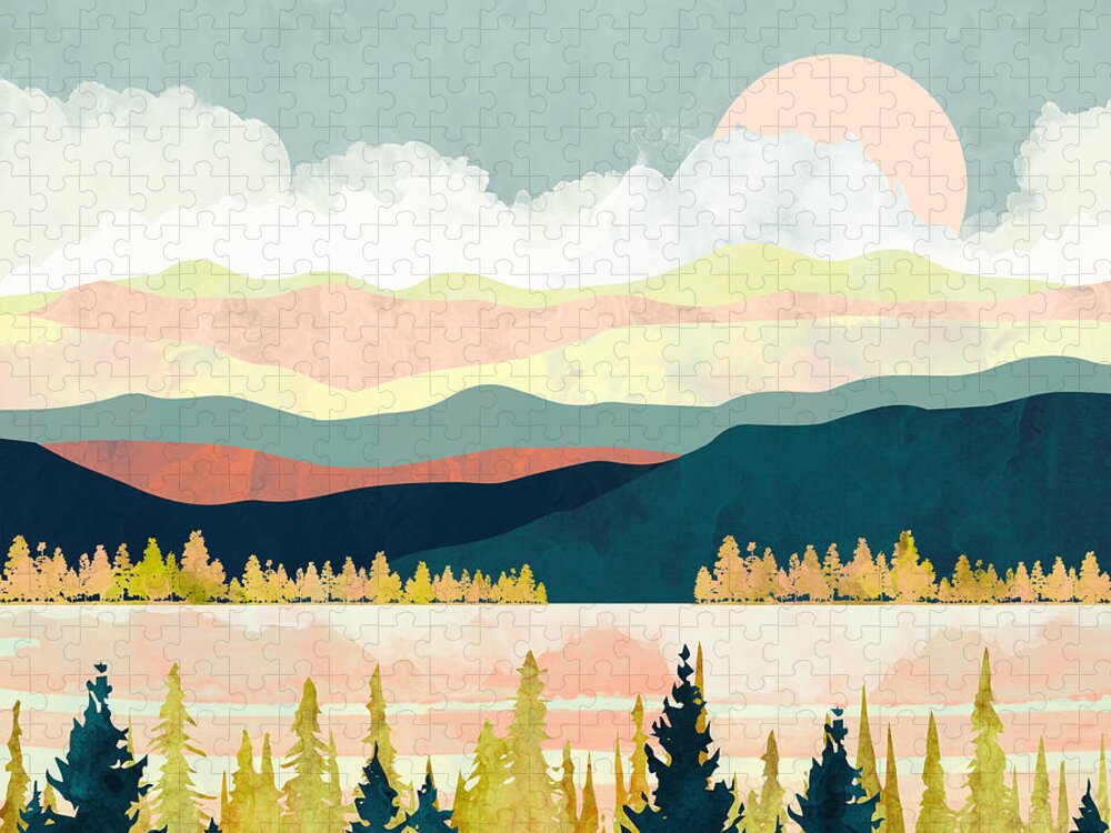 Lake Jigsaw Puzzle featuring the digital art Lake Forest by Spacefrog Designs