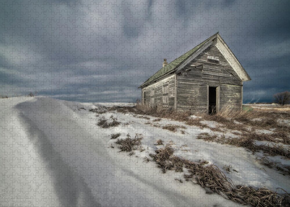 Abandoned Schoolhouse School Rural One Room School Nd North Dakota Snow Winter Scenic Landscape Horizontal Jigsaw Puzzle featuring the photograph Lake Ibsen Schoolhouse by Peter Herman